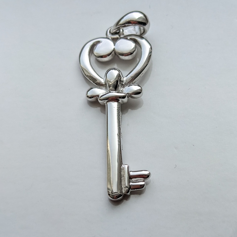 Sterling Silver Heart Key Pendant, New